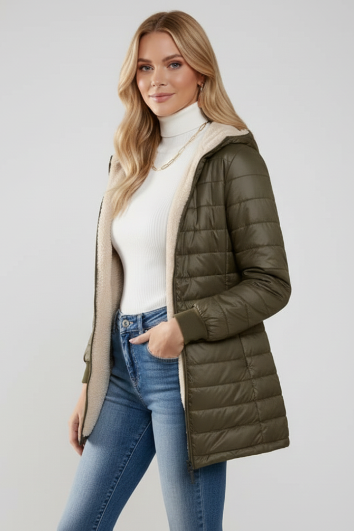 Comfortable women's hooded zip jacket, ideal everyday wear and layering outerwear.