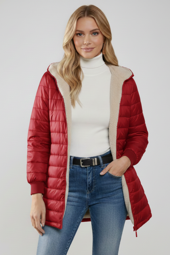 Slim-fit women's hooded zip jacket, perfect for layering casual outfits in fall.