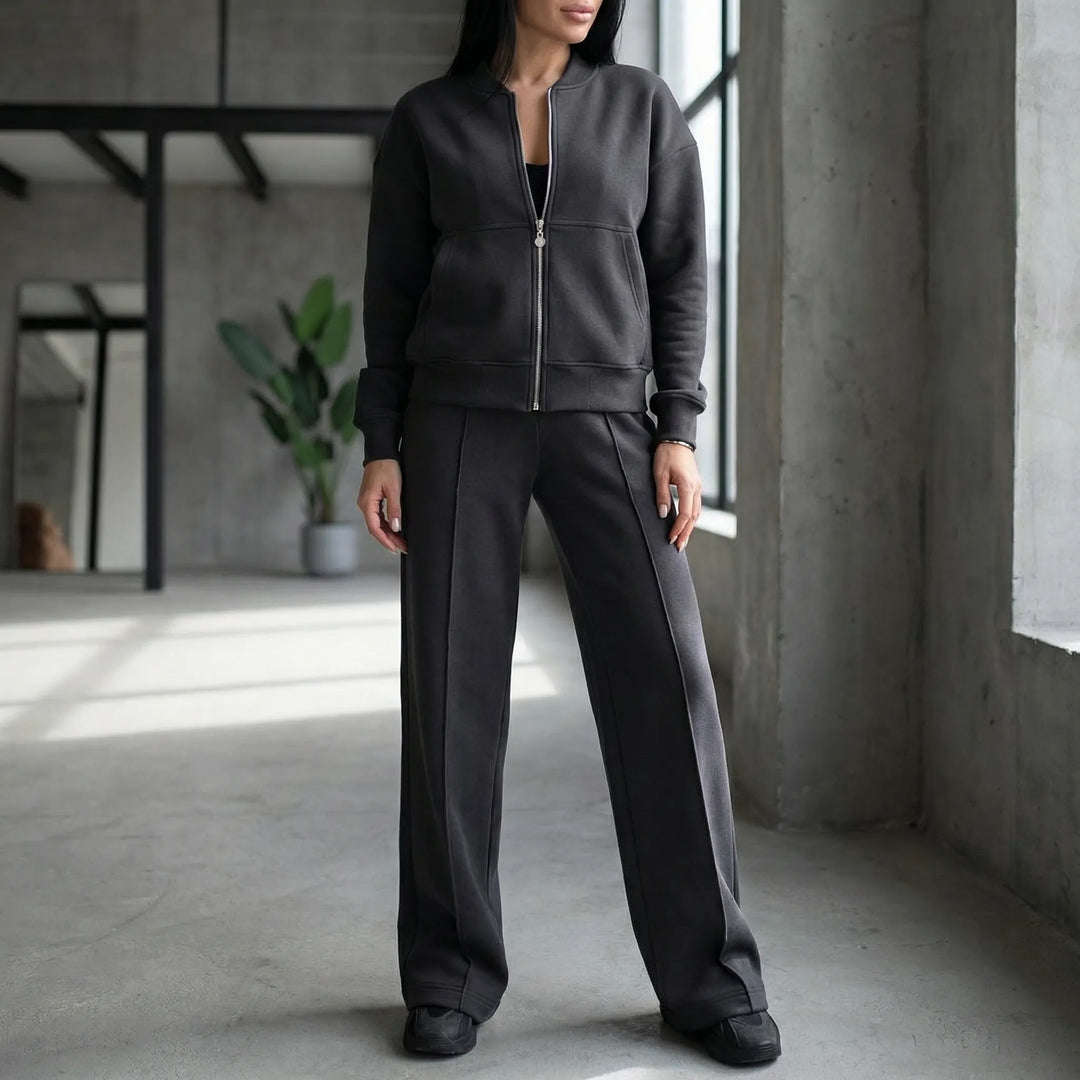 Women's Evie Regular Fit Straight Leg Trousers Set, a stylish two-piece coordinated outfit for women.