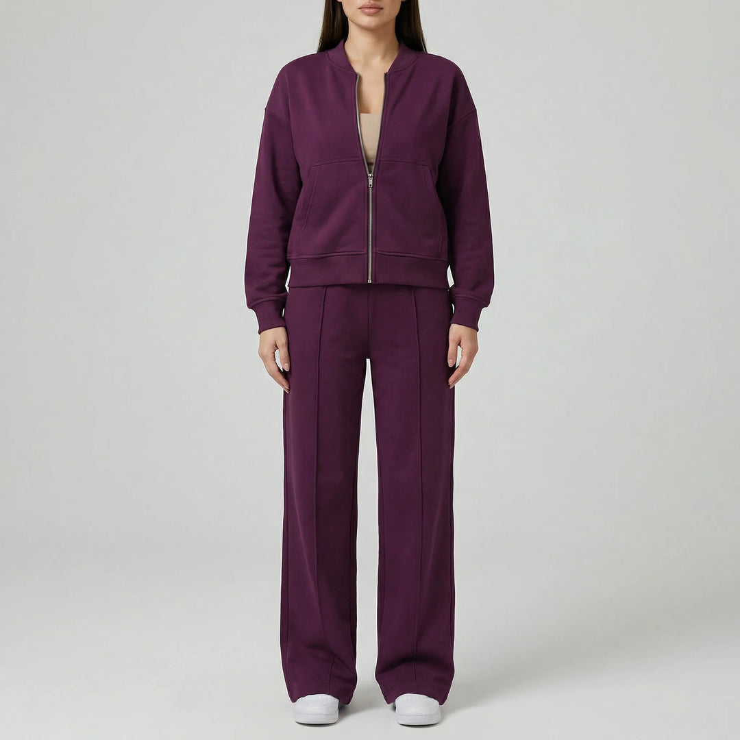 Chic women's Evie straight leg trousers set, regular fit, offering a modern and timeless fashion statement.