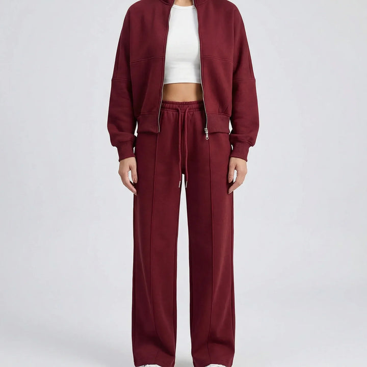 Relaxed fit women's Evie loungewear two-piece set, straight leg trousers for ultimate comfort and style.