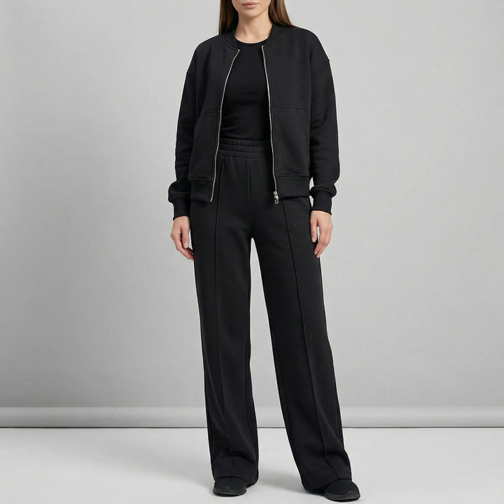 Elegant women's regular fit straight leg trousers set, perfect for casual wear, workwear or travel.