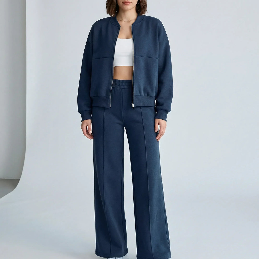Professional women's workwear trousers set, regular fit straight leg design for an elegant office look.