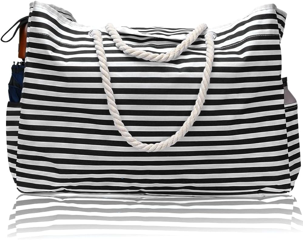 Close-up of the durable, waterproof fabric of the extra large women's beach & travel tote.