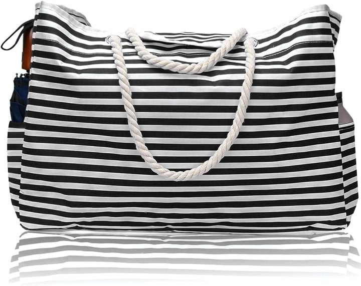 Close-up of the durable, waterproof fabric of the extra large women's beach & travel tote.