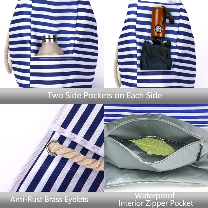 Comfortable & strong handles on the extra large waterproof beach tote, easy to carry.