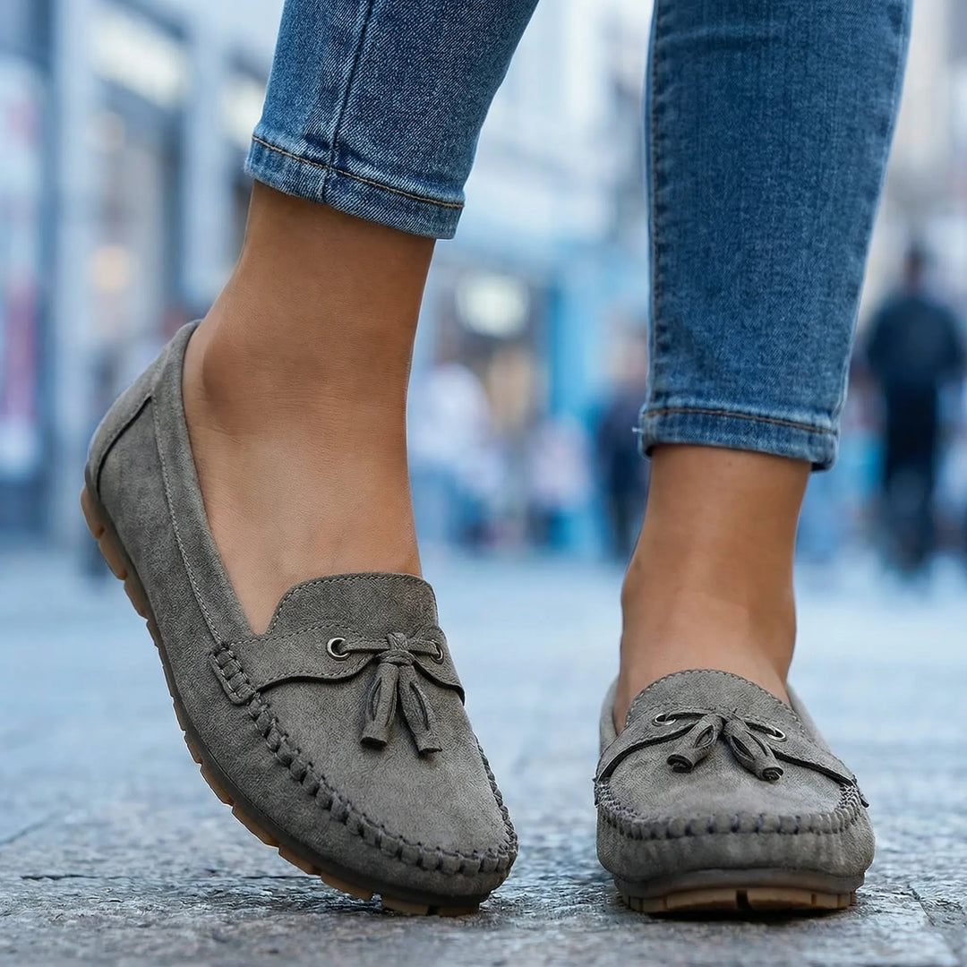 Durable extra wide women's loafers with memory foam for all-day walking comfort.