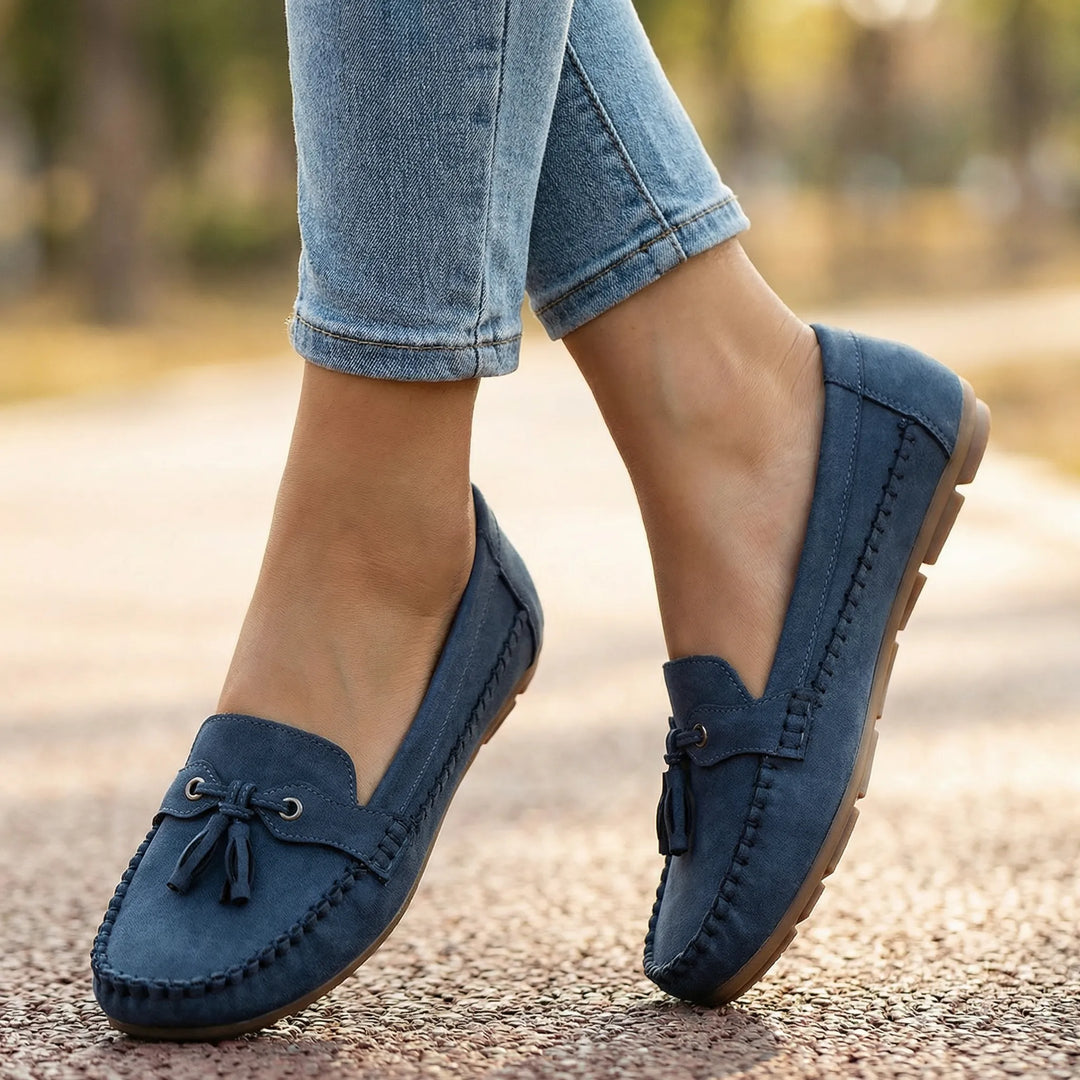 Women's extra wide, slip-on memory foam loafers, ideal for comfort-seeking feet.