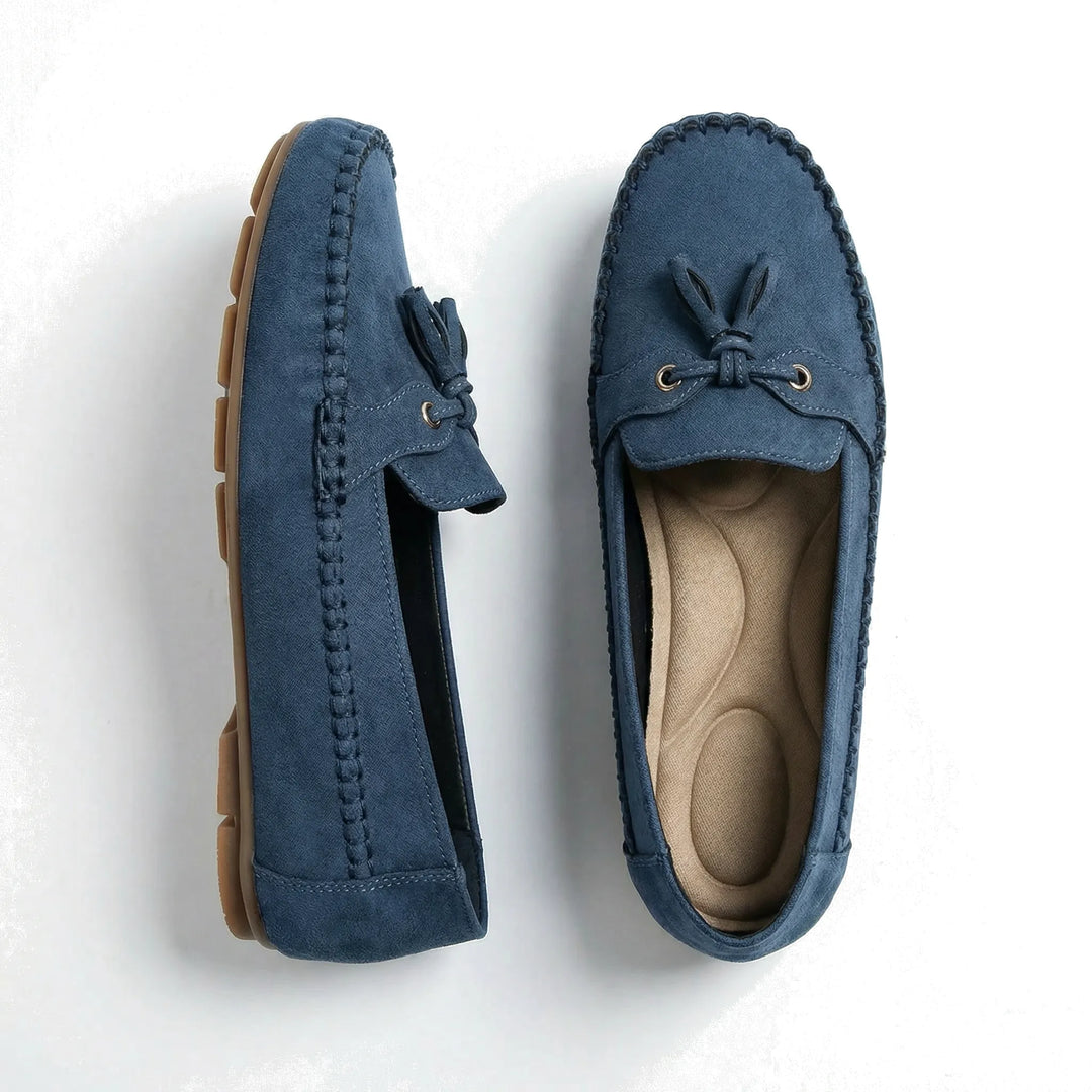 Slip-on wide fit women's loafers with memory foam cushioning for ultimate comfort.