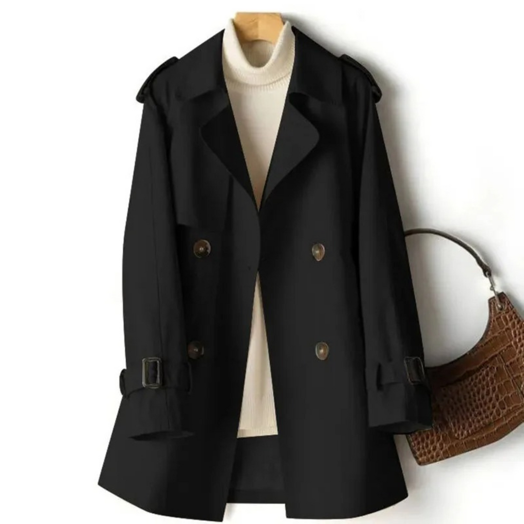 Women's fashionable belted double-breasted coat in classic style, perfect for winter outerwear