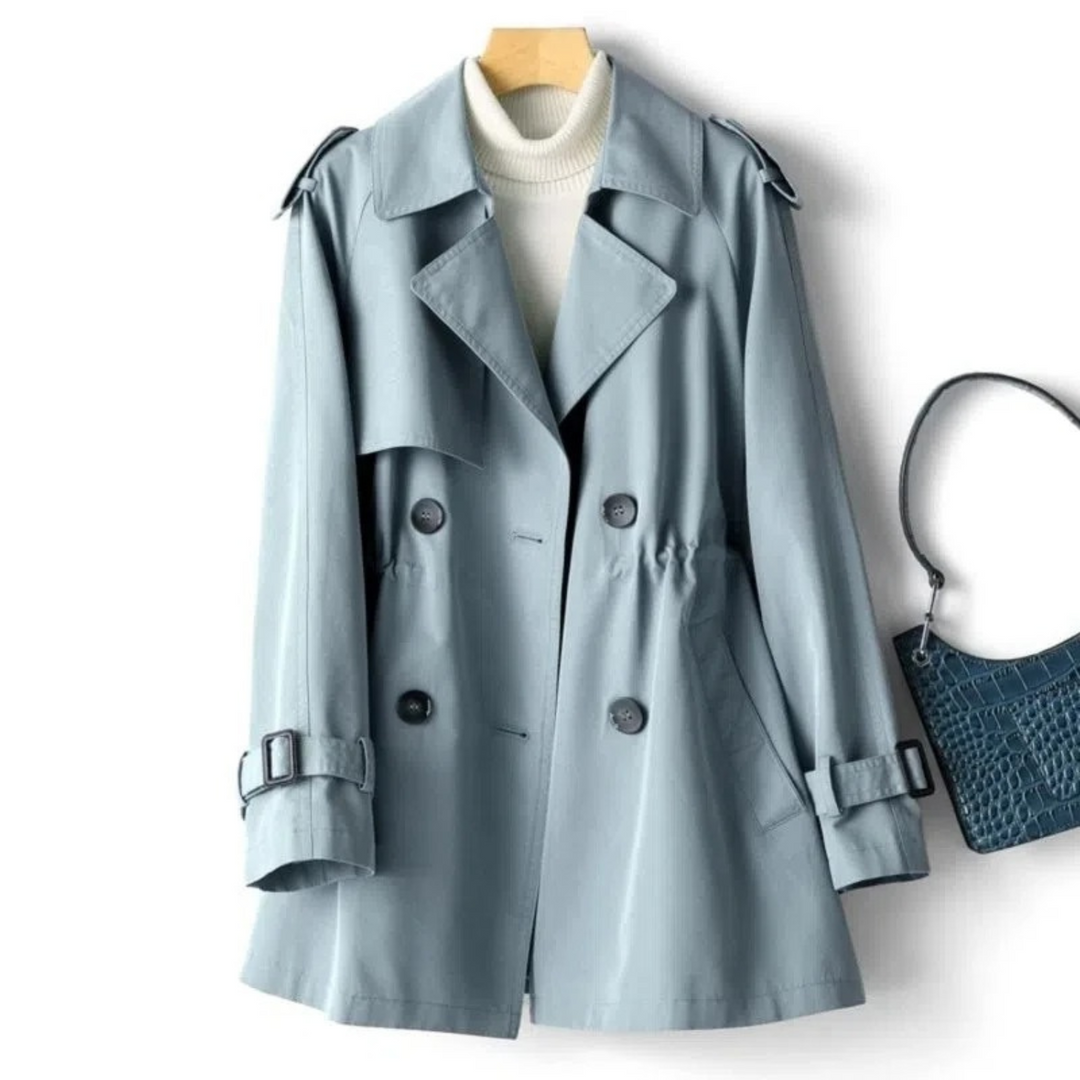 Elegant women's midi coat, double-breasted with belt, ideal for a chic winter look