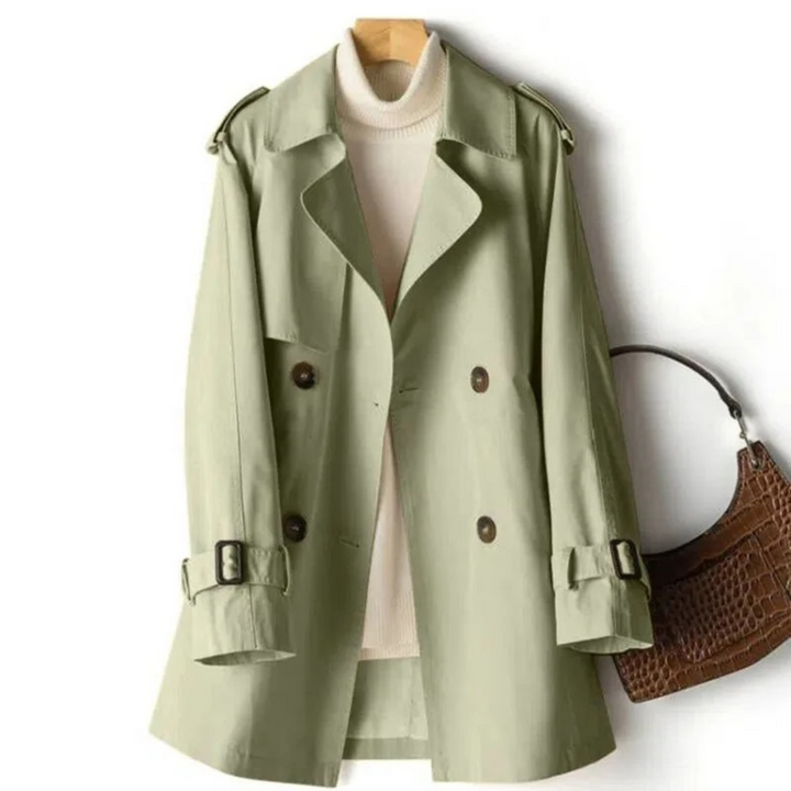 Fashionable women's belted coat, classic double-breasted design, perfect for elegant outerwear