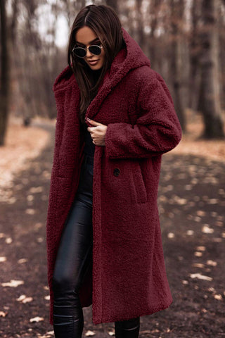 Interior lining of the women's plush winter parka coat, showing warmth and comfort