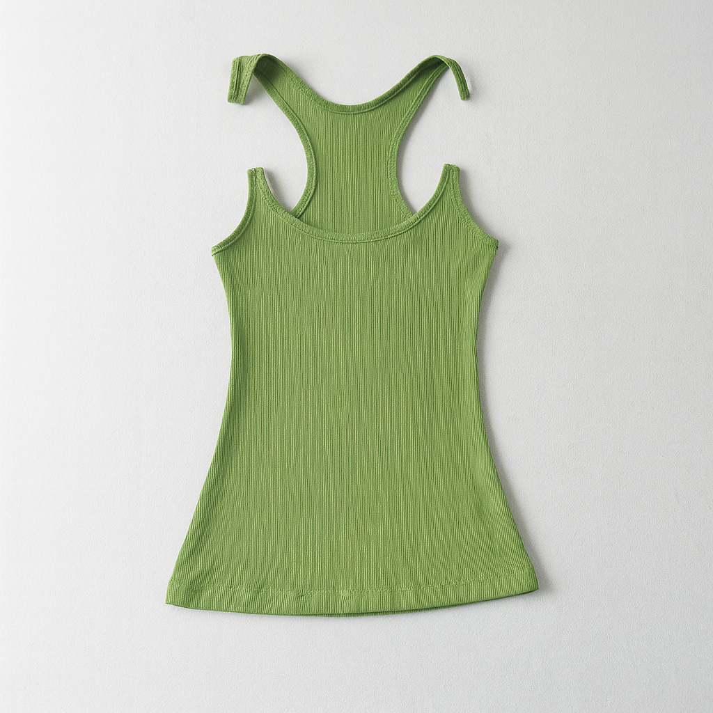 Stylish women's fitted tank top featuring innovative invisible straps for a clean, modern look. Perfect for summer fashion.