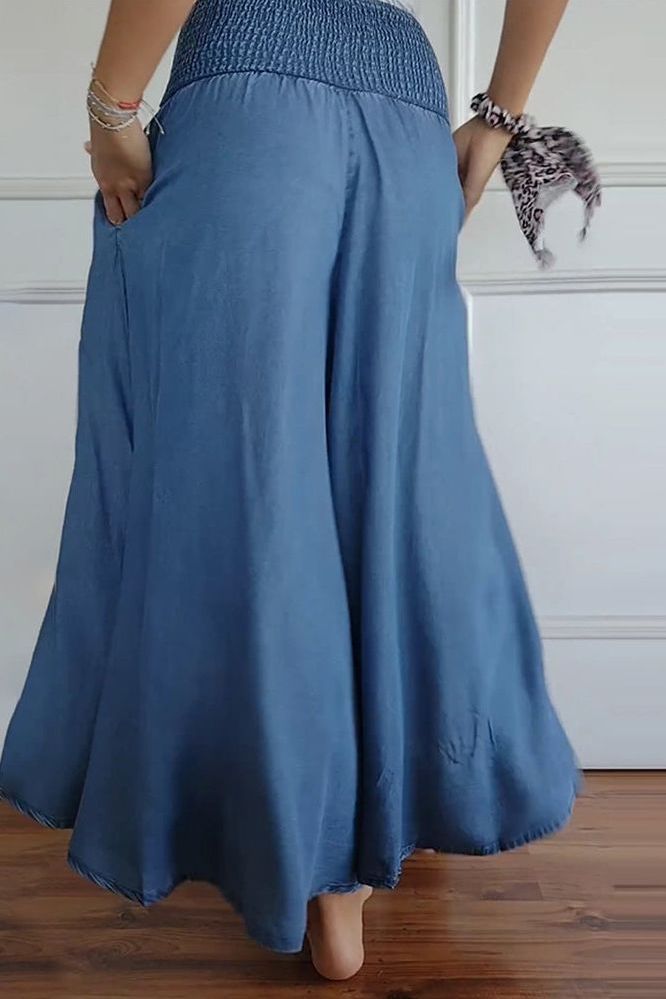 Flattering women's A-line midi skirt with high waist, offering comfortable, effortless everyday style.
