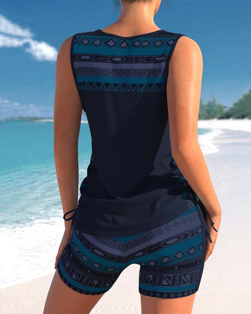 Two-piece women's swimwear, a flattering tankini with effective tummy control for any body type.