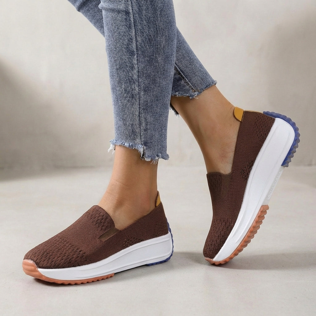 Stylish women's platform orthopedic sneakers. Flexible slip-on design offers superior comfort for casual wear.