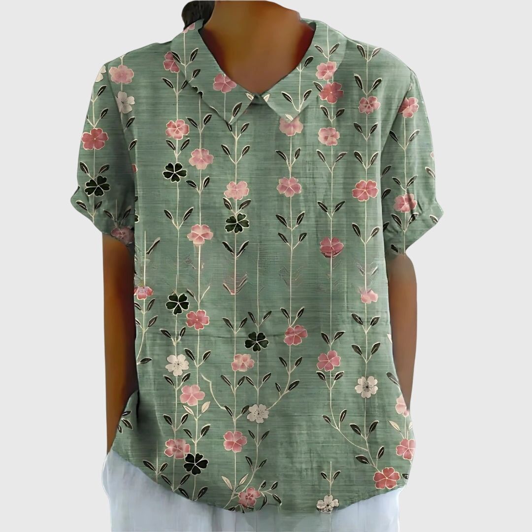 Women's floral blouse, effortless style, relaxed fit, perfect for spring & summer casual wear.
