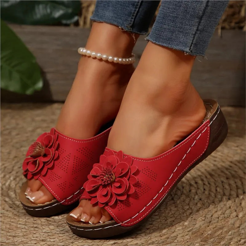 Durable Women's Floral Comfort Slide Sandals, featuring anti-slip sole and pretty flower details
