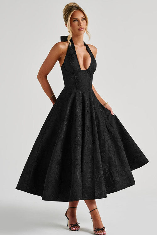 Women's stunning floral midi wedding guest dress, comfortable & stylish.
