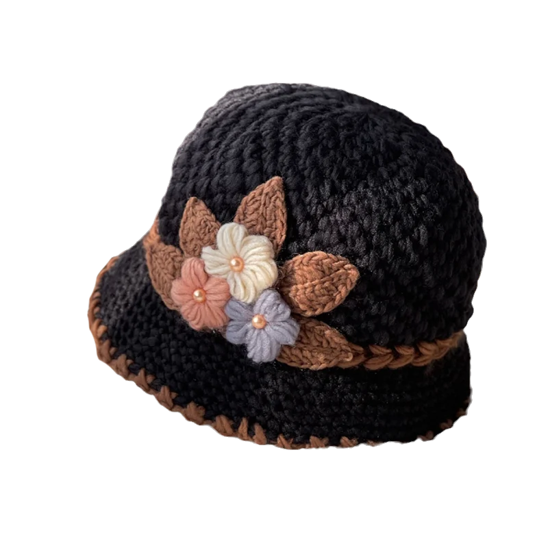 Gift-ready women's floral knit wool beanie, cozy fashion accessory