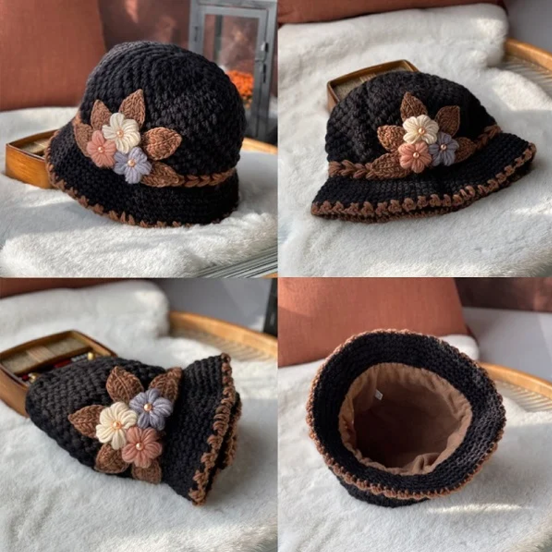 Soft women's knit beanie with embroidered floral design, perfect gift for her