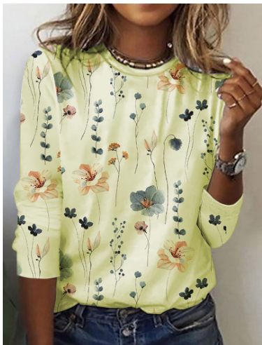 Soft knitted floral top for women, featuring a classic round neck. Versatile for casual elegance in any season.
