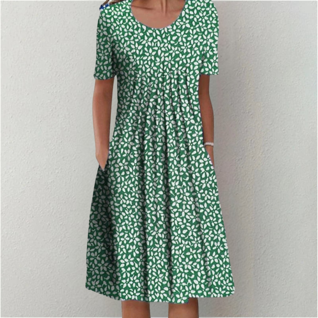 Stylish & comfortable women's floral midi dress, loose fit, short sleeve, perfect for summer casual everyday wear.