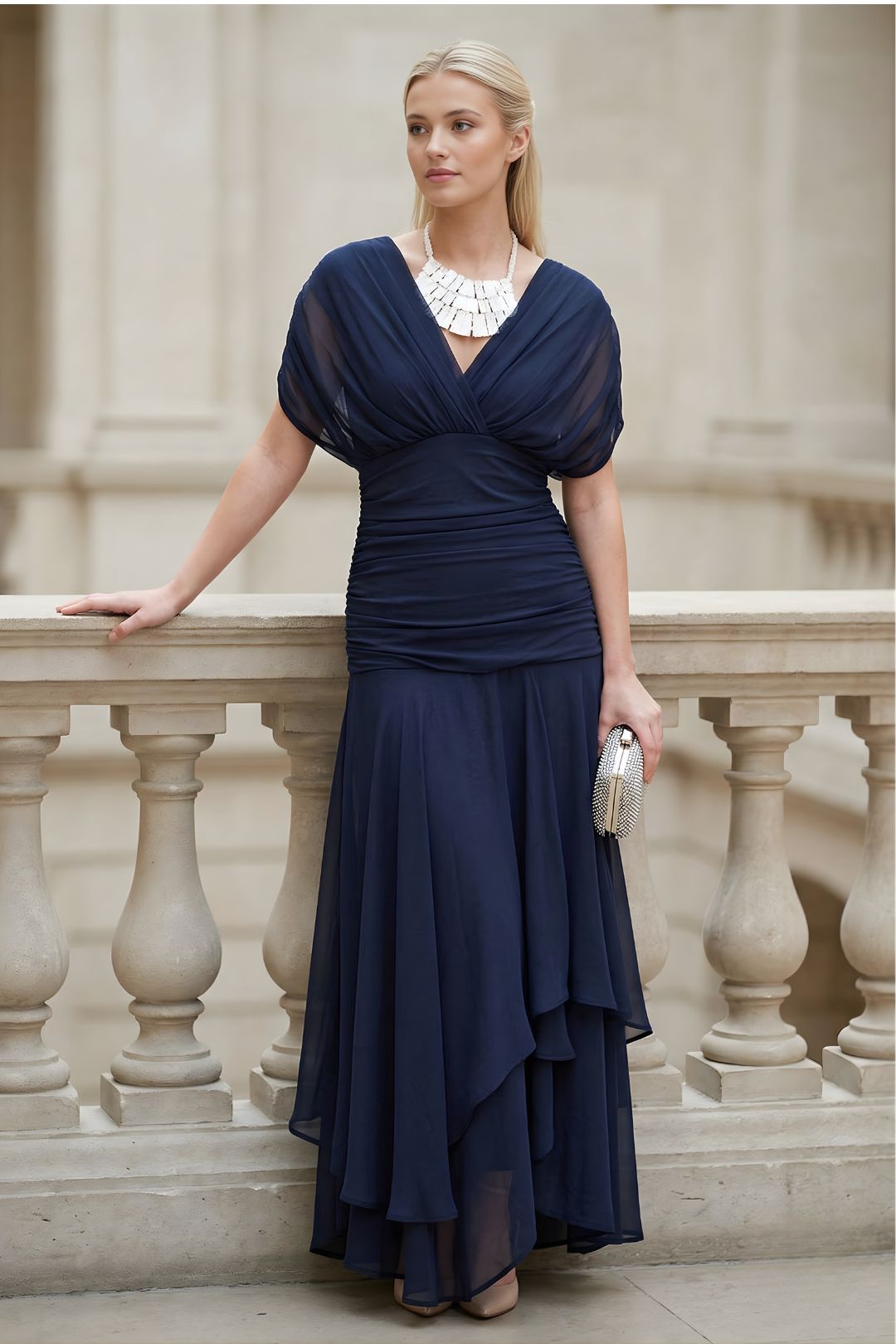 Elegant women's party dress: floral off-shoulder maxi, ruched and sweetheart neckline.