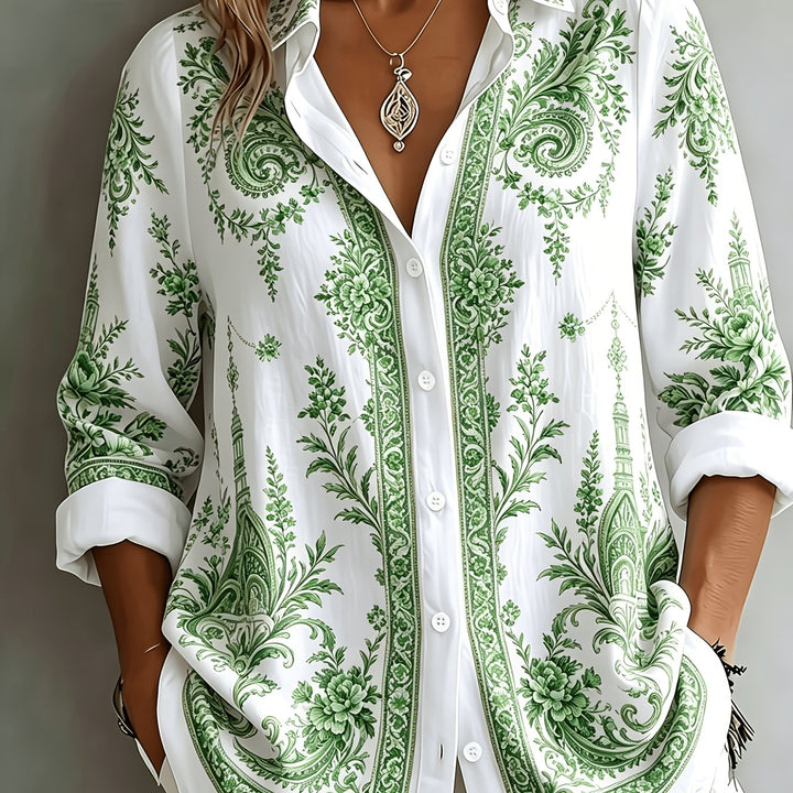 Women's floral and paisley print long sleeve top, versatile for casual outings.