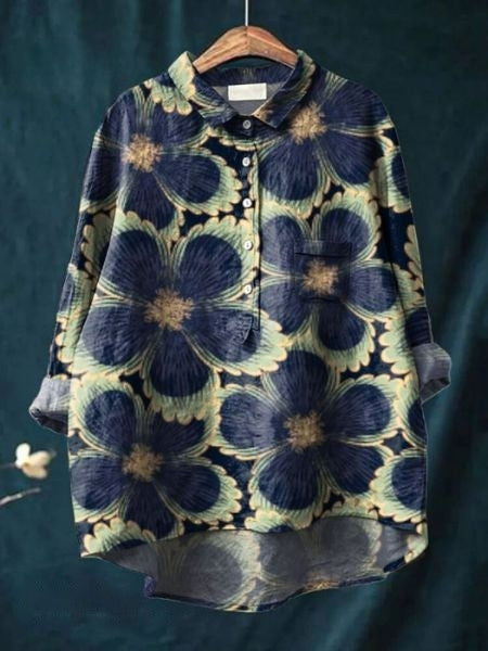 Casual long sleeve floral blouse for women. Button-up shirt, great for summer style.
