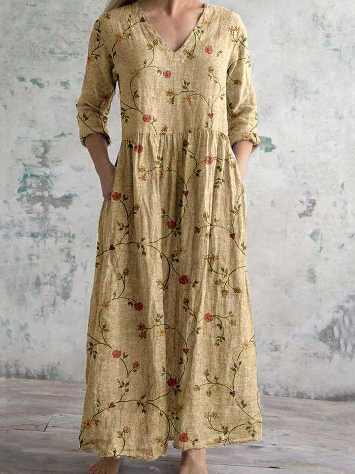 Effortless women's floral V-neck maxi dress, a stylish and comfortable option for casual summer wear.