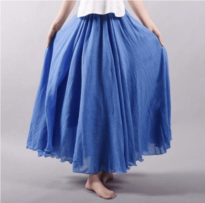 Stylish women's bohemian maxi skirt, an A-line flowy design for comfortable beachwear and summer fashion.