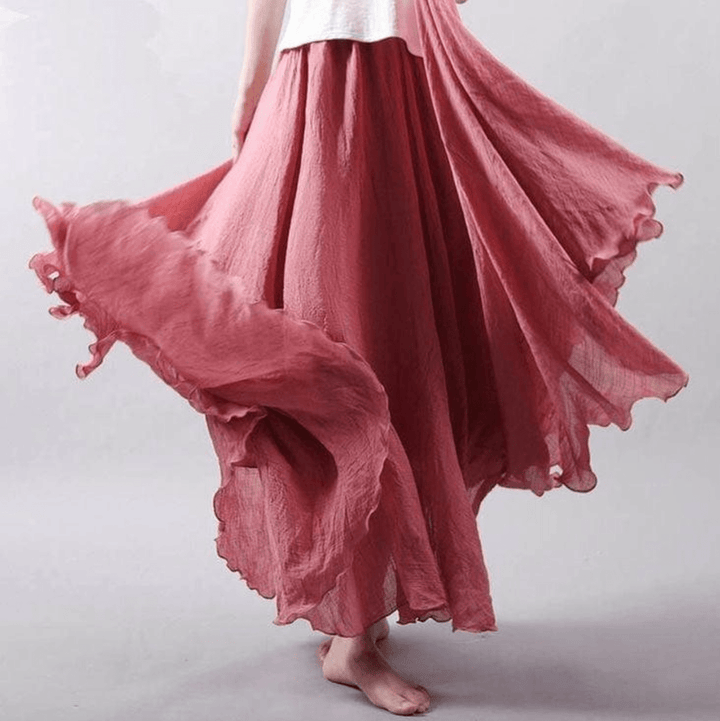 Comfortable women's A-line flowy maxi skirt, great for bohemian summer outfits, beach days, and casual wear.