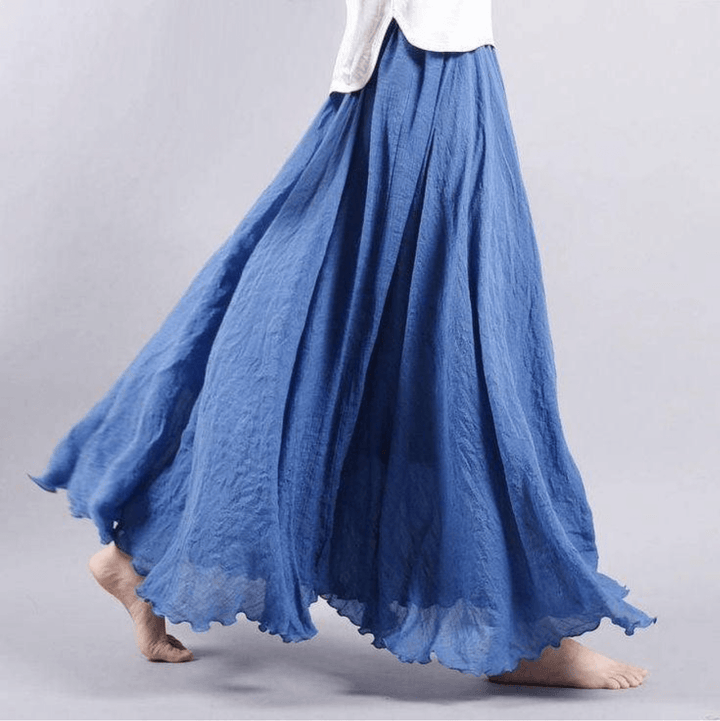 Bohemian women's flowy maxi skirt in an A-line style, perfect long skirt for beach, vacation, and summer elegance.