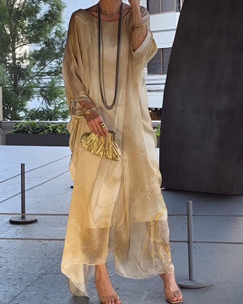 Flattering women's midi dress with flowy fabric & tummy coverage, perfect for a comfortable & elegant look.