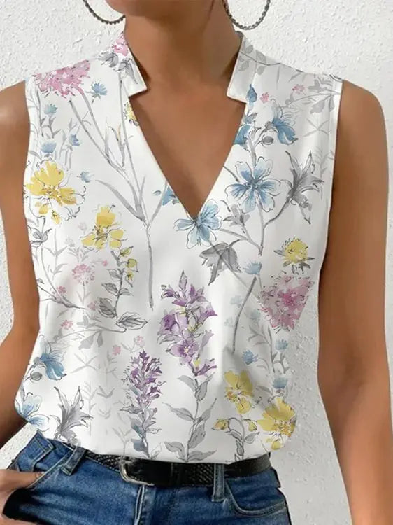 Women's summer fashion essential: a flowy sleeveless V-neck wrap top with an effortless, relaxed fit.