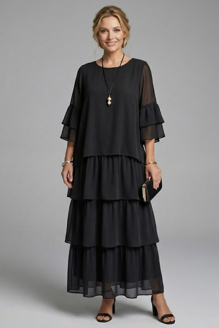 Versatile women's long flowy tiered maxi dress for casual wear, offering a relaxed and comfortable fit.