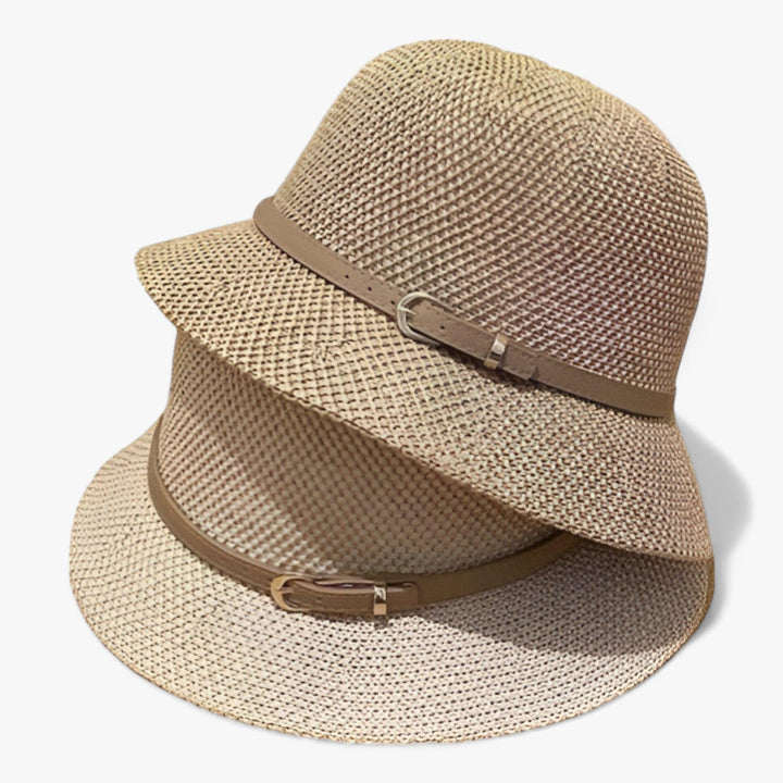 Khaki women's foldable linen sun hat. Perfect for travel, beach, & UV protection. Summer accessory.