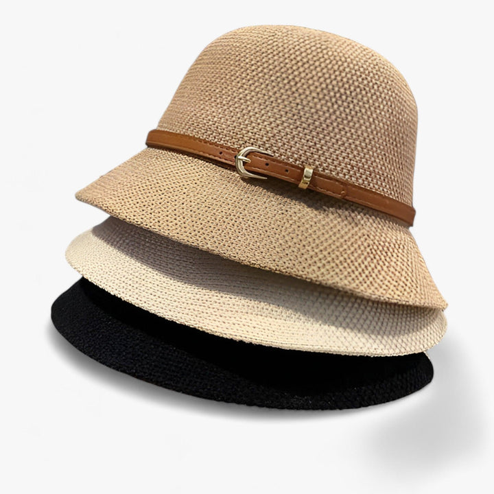 Lightweight, foldable khaki linen sun hat for women. Great for travel, beach, and UV protection.