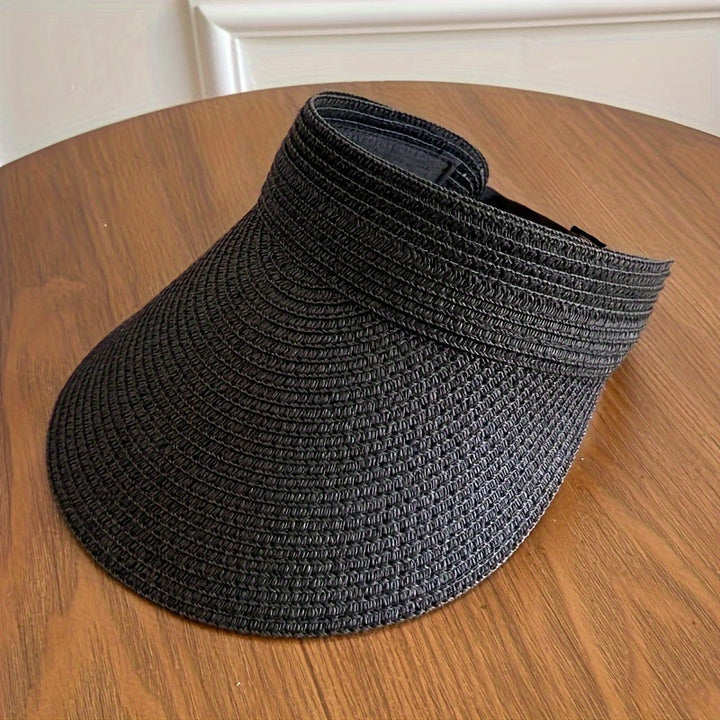 Close-up of durable, foldable fabric of the women's wide brim sun visor, a practical travel & beach hat.