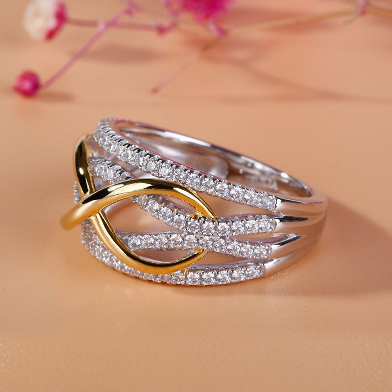 Close-up of a women's mother daughter ring, 'Forever Linked' design, alloy metal, perfect family keepsake