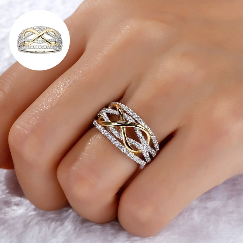 Detailed shot of women's 'Forever Linked' ring, designed for mother and daughter, gemstone detail, family accessory