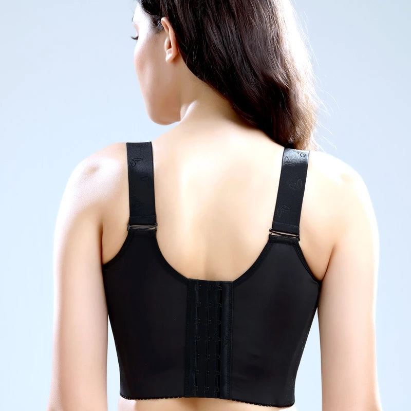 Stylish women's intimate front closure bra with exquisite floral lace pattern for support & ease.