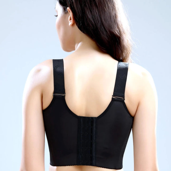 Stylish women's intimate front closure bra with exquisite floral lace pattern for support & ease.