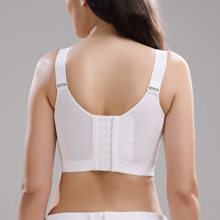 Sophisticated women's front closure bra with floral lace design, ensuring comfort and elegance.