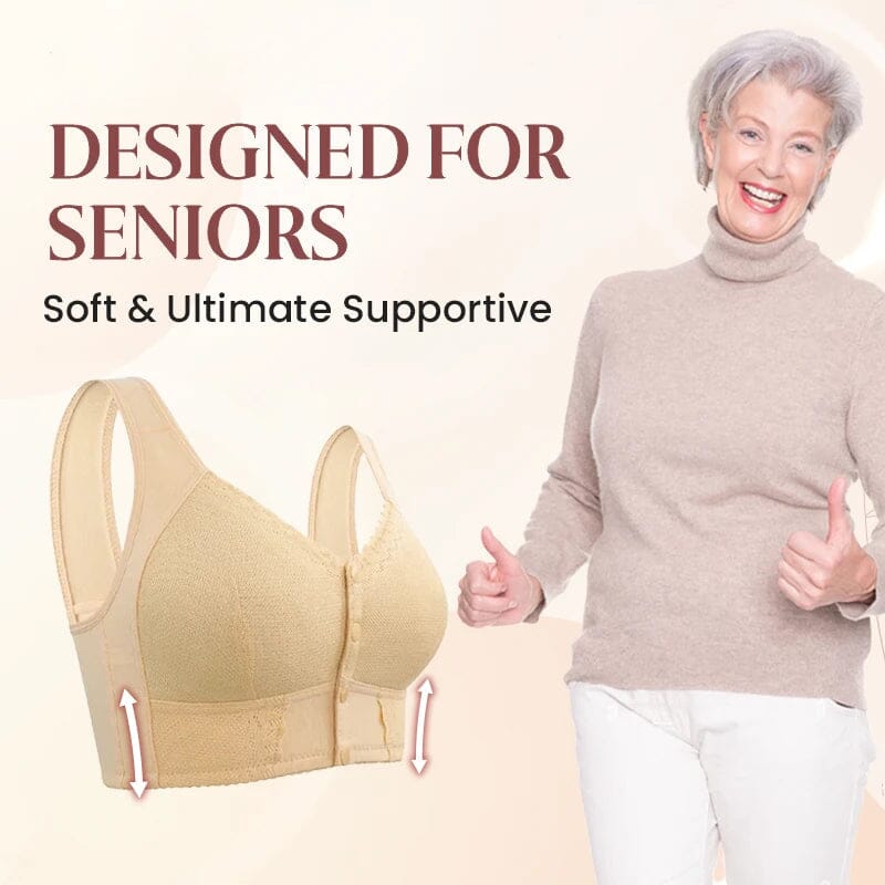 Detailed view of the breathable fabric on a women's front-closure comfort bra