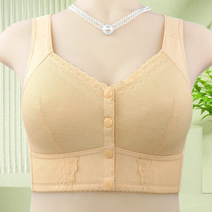 Comfort-first women's bra with front closure, made from a soft, breathable cotton blend