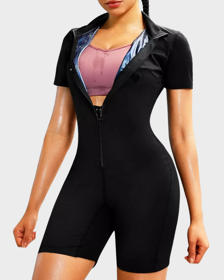 Slimming neoprene full body sauna suit for women, ideal for fitness, boosts core temperature.