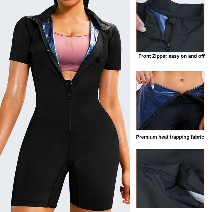 Women's workout gear: full body shaper sauna suit, optimizes sweat production & slimming for effective exercise.